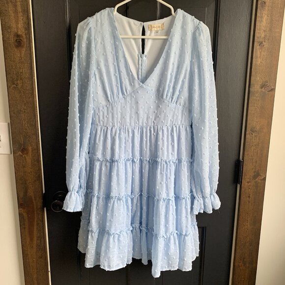 Altar’d State Eliza Dress French Blue Swiss Dot Women’s Size Medium Ruffles - Picture 2 of 15